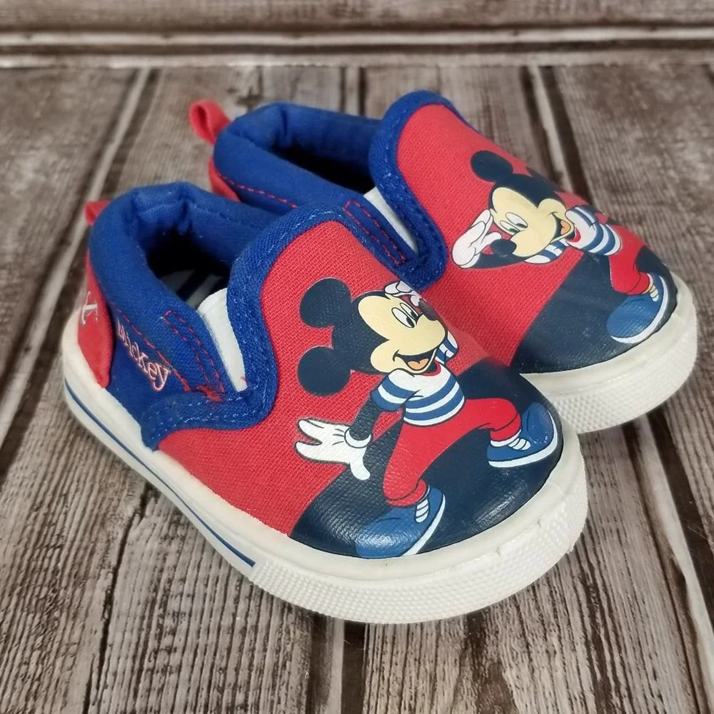 DISNEY BABY Infant Size 3 Baby Child Mickey Mouse Canvas Slip-On Shoes Sneakers